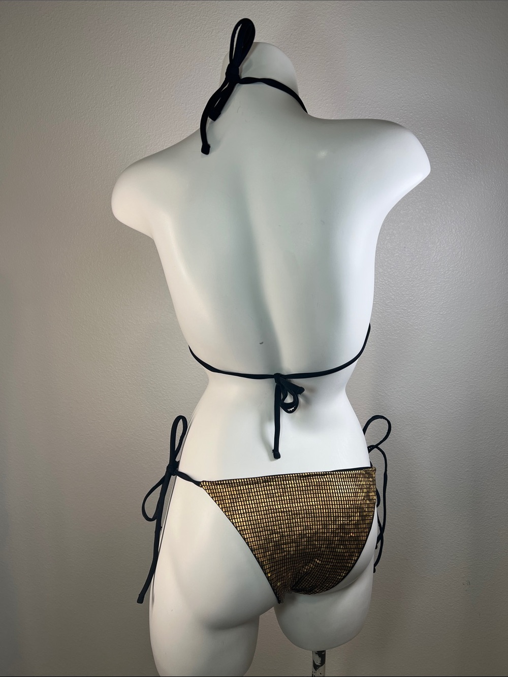 JHOKCI Gold Metallic Triangle Tie-Side Bikini Set MEDIUM - Picture 4 of 11